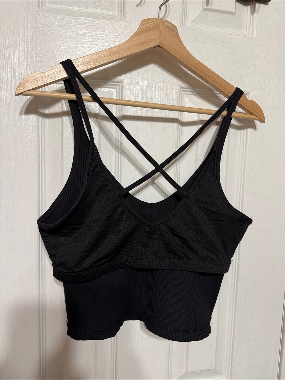 Vuori Black Ribbed V-Neck Cami with Crisscross Back C: 15” - Picture 4 of 5
